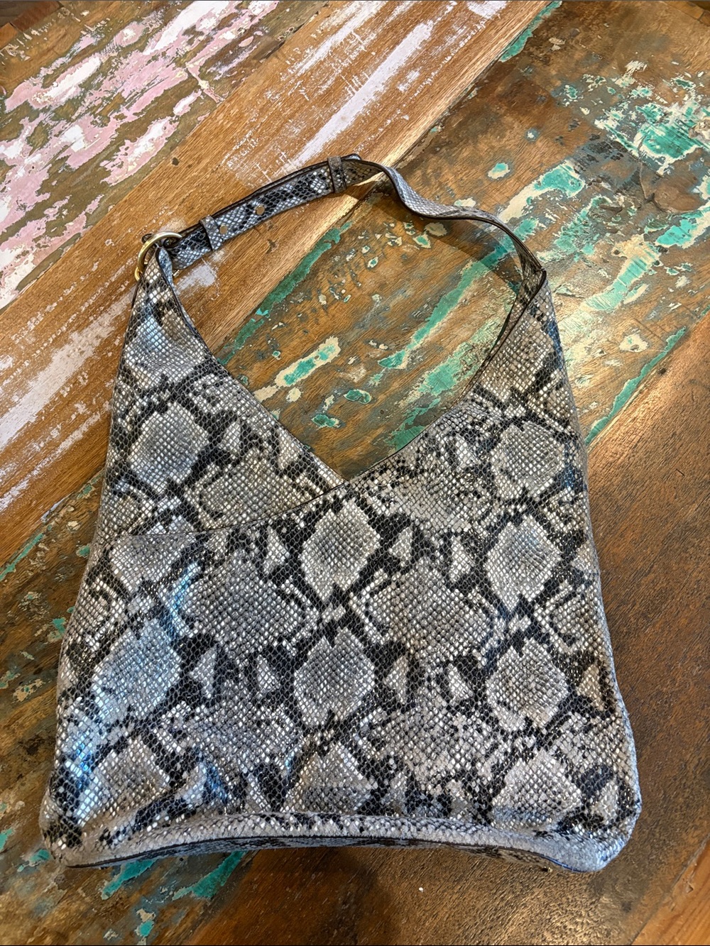 Donna Karan Snake-Print Hobo Bag in Gray and Black